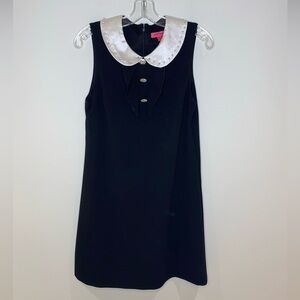 Betsey Johnson Little Black Shift Dress Pearl And Stone Peter Pan Collar Size 10